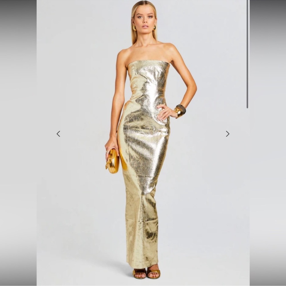 RETROFETE Lavonne Dress Long Leather Maxi Zip Gold Back Floor Length Dress NWT